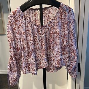 Anthropologie Boho brown, white and purple blouse